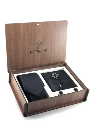 مجموعة من ربطة عنق MNZ-Black من 4 مربع خشبي مزيج خاص PS1323 - PİERRONİ
