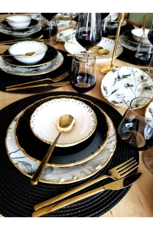 (MNZ-Black) عصرية 58 قطعة (Porcelain Dinner Set) لـ 12 شخصاً - CASA DE BELLA