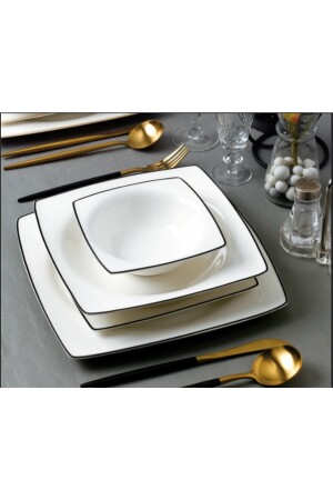 (MNZ-Black) مجموعة عشاء مربع مفصلة لـ 6 أشخاص 24 قطعة (BN103) - SILA