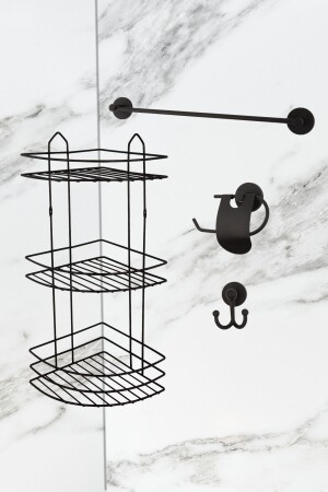 MNZ-Black أربعة أضعاف حمام الزاوية غرف الاستحمام رف طويل حامل الحفاضة ضيق مغطى حامل النابكين المعدات ثوب معلق حمام مجموعة 6734 - UG Home