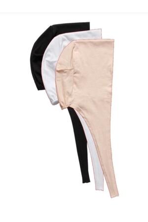 MNZ-Black and White Cream Color 3 Pieces منتجات الحجاب القشرة مصنوعة من قطن قماش ليكرا المشمس. - Beyaz Düş