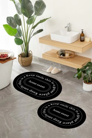 MNZ-Black and White Written 2-piece Digital Non-Slip غسيل الحمام الموضة الموضة المعدة - Rivaistanbul