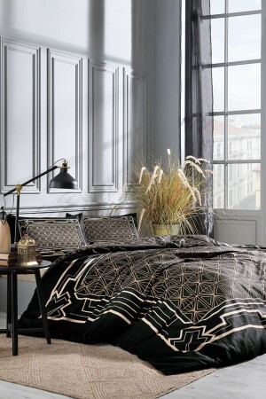 MNZ-Black Art Deco مضاعفة الحياة الناعمة ساتن غطاء غطاء مجموعة TYC00550015490 - Özdilek