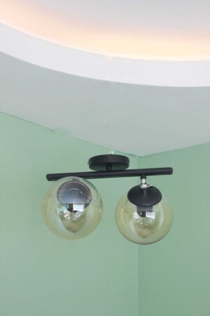 MNZ-Black Bal Glop Glass 2 Piece لاندليار السقف ucar00027 - Uçar
