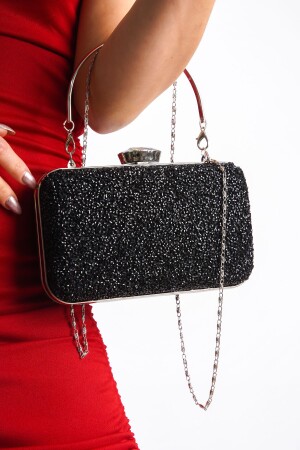 حقيبة ملابس مساء لامرأة من نوع MNZ-Black من نوع الحجر والسطح مع سلسلة وذراع Bg1175-310-0011 - Bakgiy