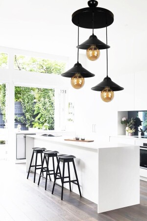 MNZ-Black Chandelier Retro Design Pendant Lamp يابانية UFO 3 قطعة 123456kam - TEKFA