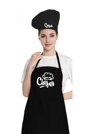 MNZ-Black Chef Kitchen Apron مع قبعة طباخ ecblckchf0011 - enmalife