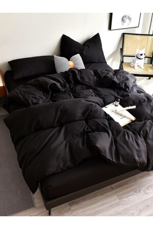 MNZ-Black Cotton Ranforce Duvet Cover Set blck100 - CAQQA