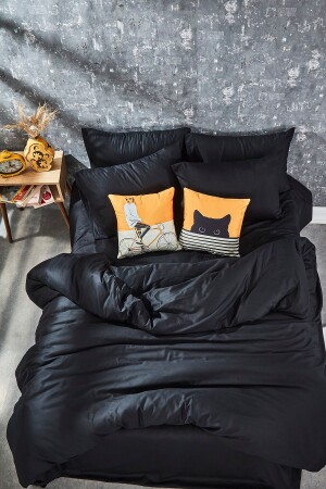 MNZ-Black Cotton Satin Duvet Cover Set TYC00670036500 - BONJARDİNHOME