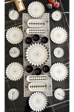 MNZ-Black Elips Model 23- Piece Breakfast Set لـ 6 أشخاص - Yiğit Seramik Züccaciye
