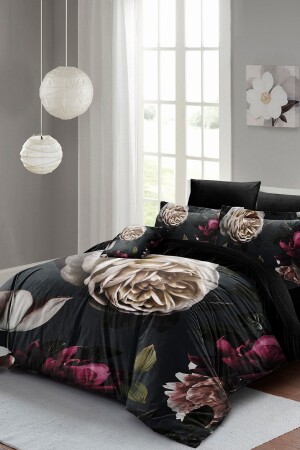 MNZ-Black Flower Double Duvet Cover Set 3D القطن ساتين موانوهوم2341 - Monohome