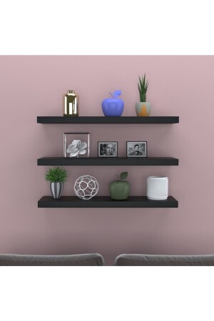 MNZ-Black Flying Wall Shelf مجموعة من 3 رفات مخفية 50-50-50 SDR1002 - Egecan Mobilya