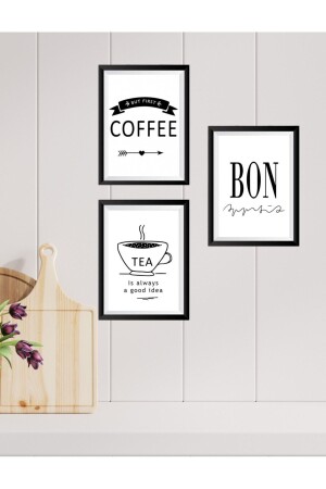 MNZ-Black Frame Look Coffee Bon Tea ديكورات الجدار المطبخ مفهوم الطاولة لقبينة القهوة 15x20 مجموعة - Nt Handmade