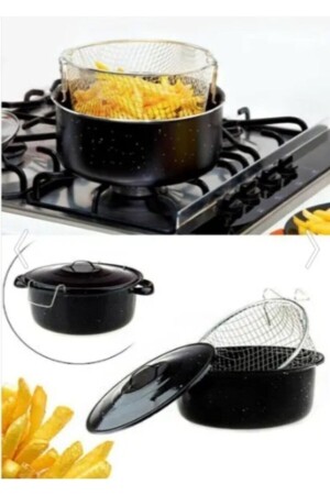 MNZ-Black Fryer Potato Strainer مع سلة مضادة للنيران لا عصا للطهي - Essan