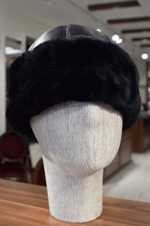 MNZ-Black الجلد الأصلي قبعة تشيتشين بورك مع فروة داخل GÖKSU-13 - Göksu Şapka