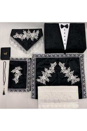مقعد صلاة من طراز MNZ-Black Groom Set مع الصدر والروابط الفرنسية 7 991111 - Dilek