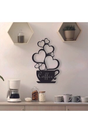 كوب قهوة خشبية من النوع MNZ-Black Heart Wall Decoration - 30x15cm لوحة للمطبخ مفهوم كوب قهوة زاوية - Storhome