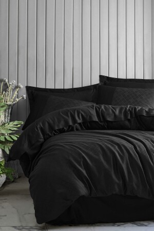 MNZ-Black Jacquard Satin غطاء غطاء مزدوج غطاء مجموعة 8680108052051 - Cotton Box