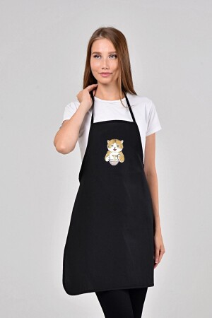 MNZ-Black Kitchen Apron قطة تناول المعكرونة (أقمشة مقاومة للنيران) - Bagand