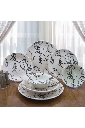 (MNZ-Black Marble) 24 قطعة عشاء مجموعة لـ 6 أشخاص - Arna Porselen