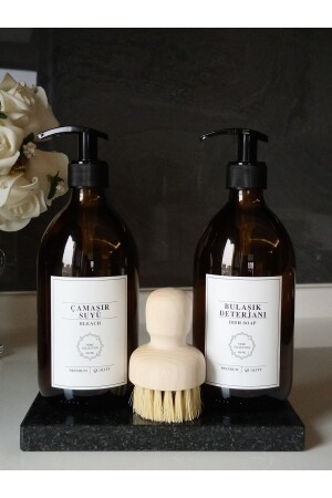 MNZ-Black Marble Stand Brush Bleach Dish صابون زجاجة مجموعة rn-blackmarblebrush-çs-bd - Reoona