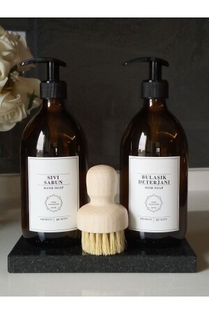 MNZ-Black Marble Stand with Brushed Liquid Soap Dish صابن زجاجة مجموعة rn-blackmarblebrushed-ss-bd - Reoona