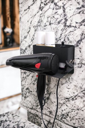 MNZ-Black Metal Adhesive Hair Dryer Rack - غرف حمام ملصقة منظمة منظمة تنفخ المفجرات Mt83s - Risingmaber