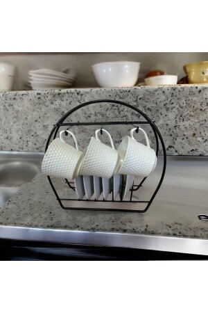 MNZ-Black Metal Coffee Cup Hanger Stand Mug Hanger مع قسم الصفائح - Nevhas