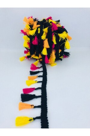 MNZ-Black Orange Yellow Cotton Fringe Tassel 1 م عرض 4 سم - Bontex