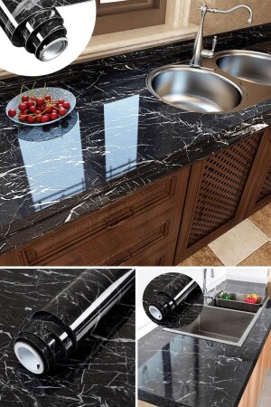 MNZ-Black Patterned Adhesive Foil Table Countertop تغطي الفوليه 1 متر × 60 سم - Ugursepeti