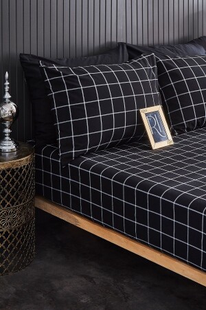 MNZ-Black Plaid غضون الحجم مجموعة ورقة مرنة 180x200x30 سم - Ricco Lifes