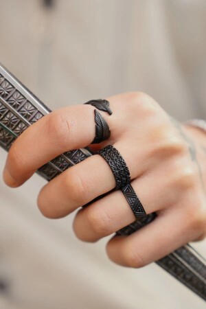 MNZ-Black Plated Adjustable Men's Ring Set THE5120468 - The Collection