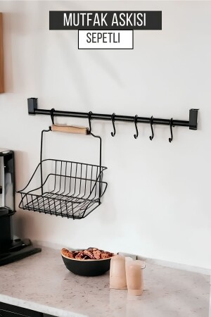 MNZ-Black Retro Basket و Hanger 55 سم مع 6 حلقات ORVİR3 - Orvila