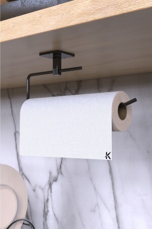 مُحافظ منشفة MNZ-Black Roll Towel Holder محافظ منشفة ملصق عمليّة حمام مطبخ - Karteya