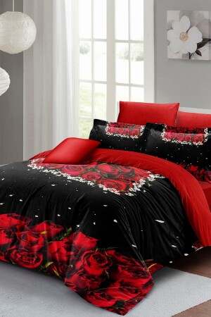 MNZ-Black Rose 3d القطن ساتين 100% القطن مزدوجة غطاء غطاء مجموعة MONOHOME24895 - Monohome