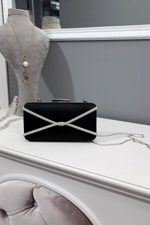 MNZ-Black Satin Cross Row Stone Evening Dress Box Model Women's Bag LA022cnt - LA CALZATURE