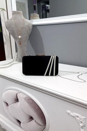 MNZ-Black Satin ثلاث صفوف من الحجارة المزج المساء نموذج حقيبة النساء LA-033cnt - Genel Markalar