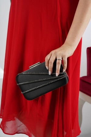 MNZ-Black Satin Platinum أفقية ثلاثة صفات من الملحقات الحجرية نموذج أوفال فساتين مساء حقيبة نساء SCX00BYKKTKYÜT - LULE BAGS