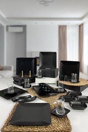 MNZ-Black Square 30 قطعة الإفطار مجموعة 6 أشخاص SSM9562 - Keramika