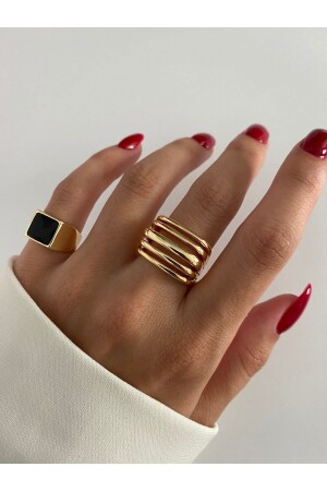 MNZ-Black Square Stone Little Finger Ring (حجر مربع أسود) الخاتم الصغير - Ringbox