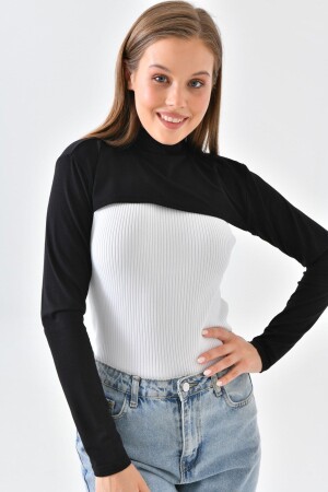 MNZ-Black Stand Collar Neck Collar Combed Cotton Bolero Crop نصف السلاحف رقبة عنق طويلة MRC014 - mirach
