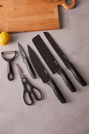MNZ-Black Stone 6 Piece Scissors و Peeler Knife Set - Karaca