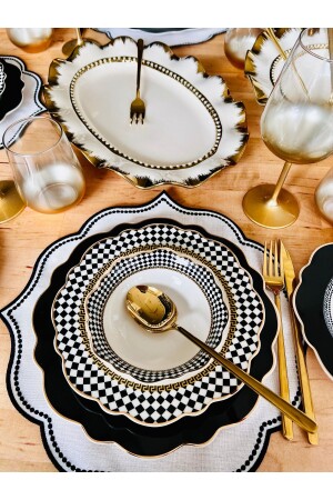 MNZ-Black Stripped 24 Piece Dinner Set للستة أشخاص TR4881 - CASA DE BELLA