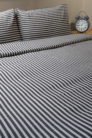 MNZ-Black Stripped Linen غطاء ووسادة مزدوج 200x220 سم KTNNVRS - vivamaison