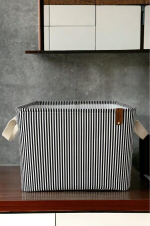 MNZ-Black Stripped Multi-Purpose Cabinet صندوق تخزين الألعاب منظمة السلة 27X37X25 - Prendi Home