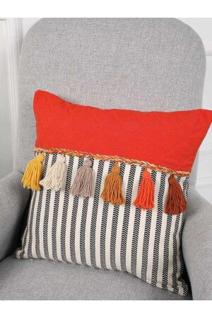 غطاء وسادة من MNZ-Black Stripped Throw Pillow Cover مع Tassels-k-196 الملونة - Aisha's Design