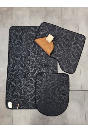 MNZ-Black Ultrasoft نمط 3 قطع المرحاض مجموعة حمام السجادة المطبخ مجموعة UltSoft - Bonny Home