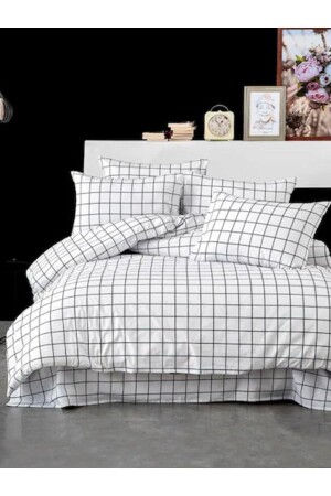 MNZ-Black White Checked Cotton Double Duvet Cover Set (بيت شيت حبوب منعطفة كيس كيلت كوفر) SCKNTK - SUVAY