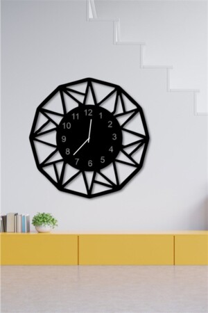 MNZ-Black Wooden 12 Sideed Wall Clock - 45x45 سم ديكور الجدار لغرفة المعيشة غرف المعيشة مكتب NT0B10943 - NT Handmade