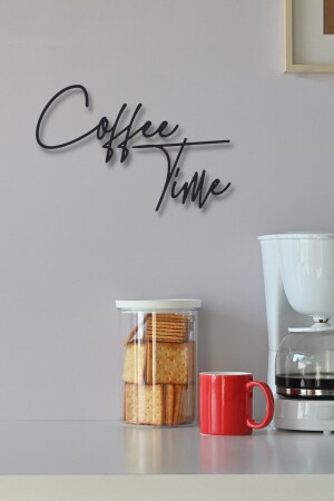 MNZ-Black Wooden Coffee Time Coffee Time ديكورات الجدار كتابة ديكورات الجدار للمطبخ مقهى 45x30 سم لوحة - Nt Handmade